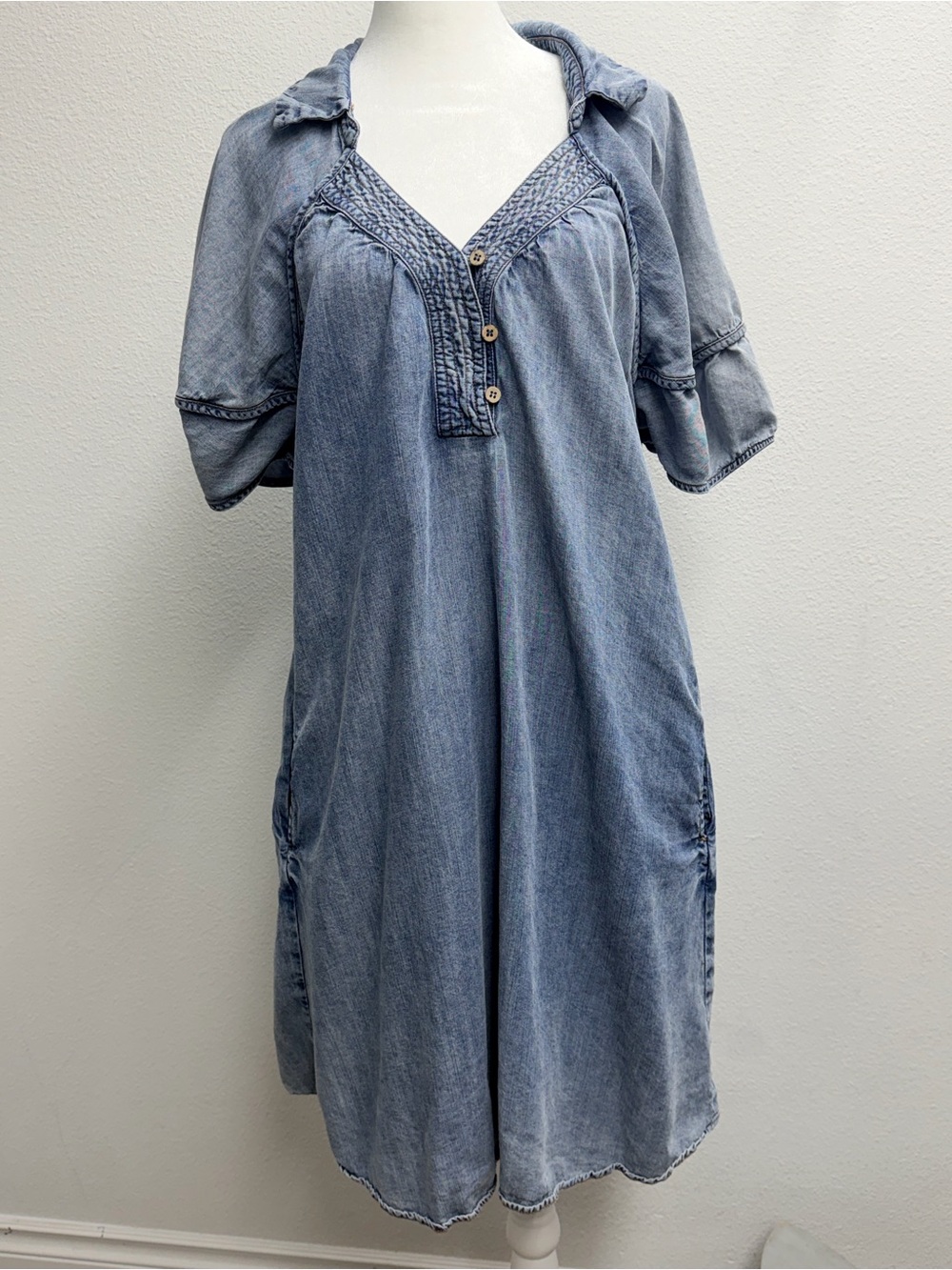Easel Denim-Style Midi western Dress Blue Size Medium